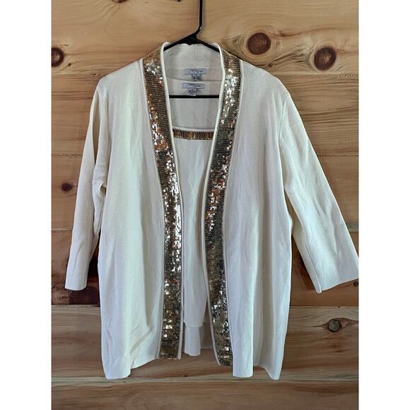 Mercer Street Studio Women's 2 piece cardigan &tank top.Cream w/ Gold sequins XL - Picture 1 of 8